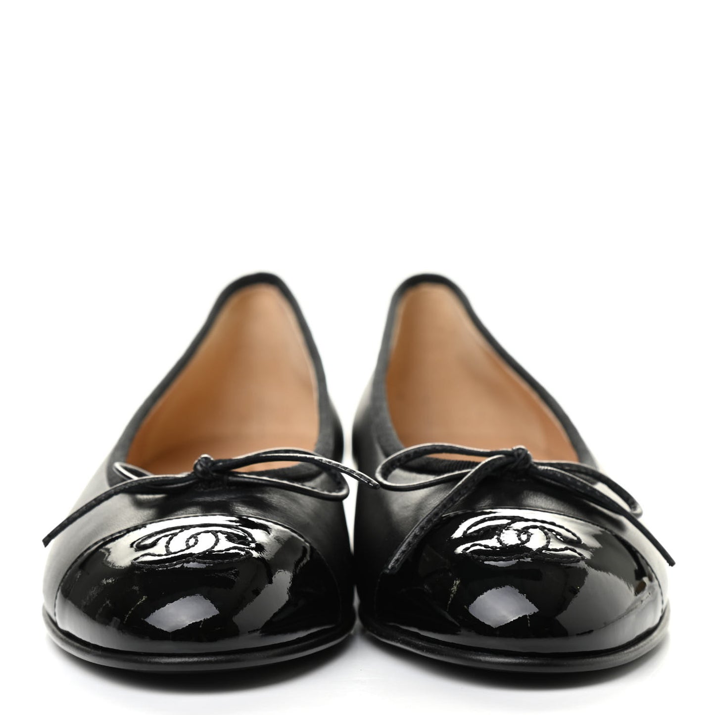 Lambskin Patent Cap Toe Ballerina Flats 36 Black