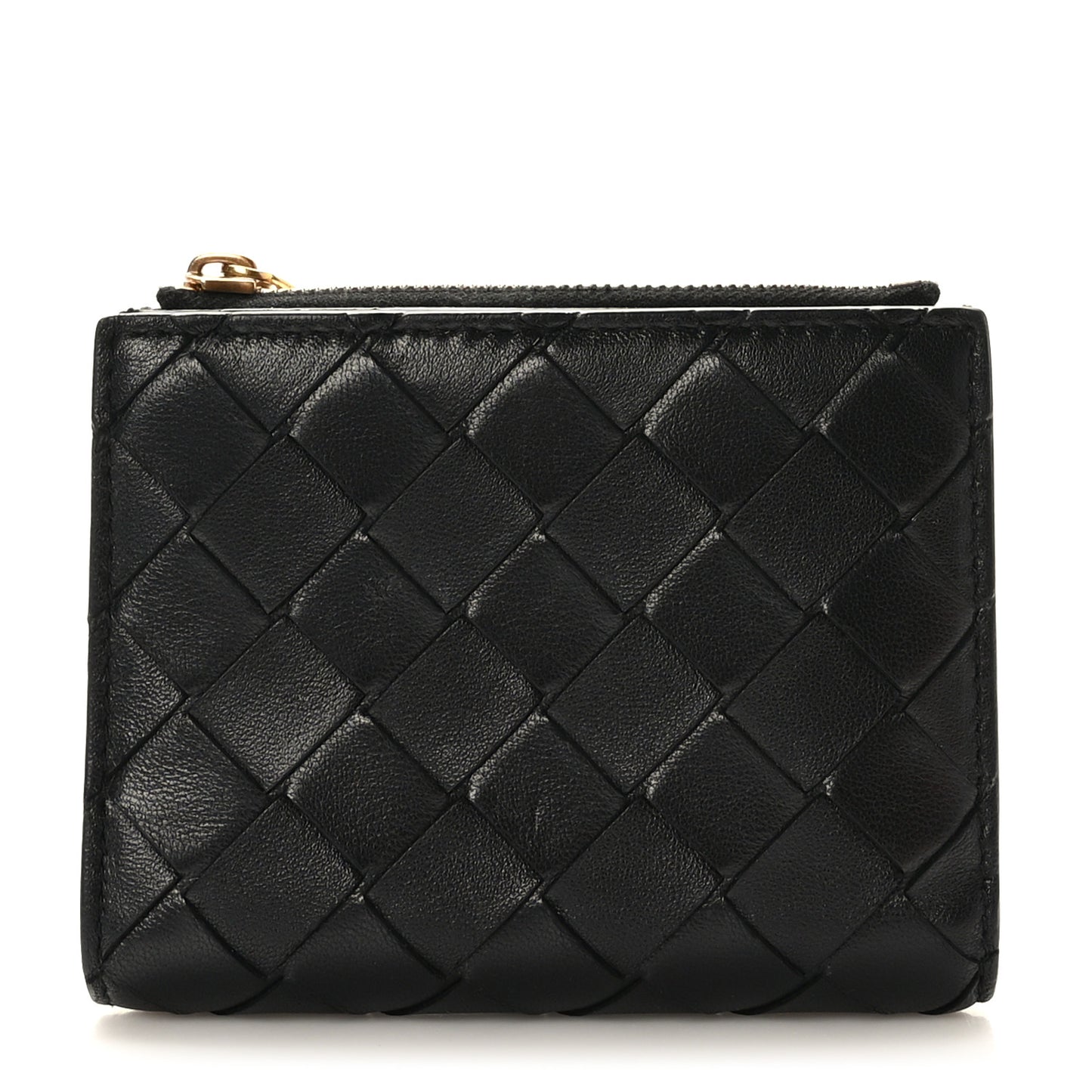 Nappa Intrecciato Small Bi-Fold Zip Wallet Black
