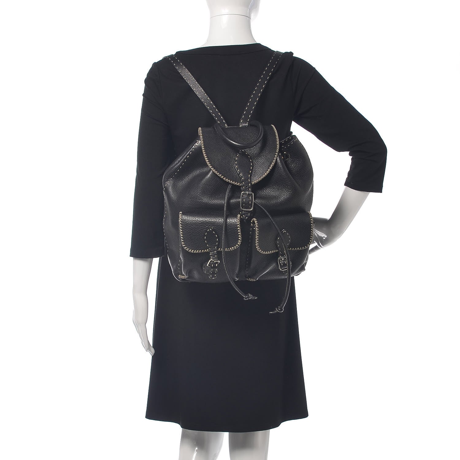 Fendi Calfskin Romano Selleria Backpack Black 2 of 15