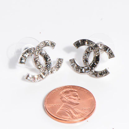 Chanel Crystal Baguette CC Earrings Grey 2 of 5