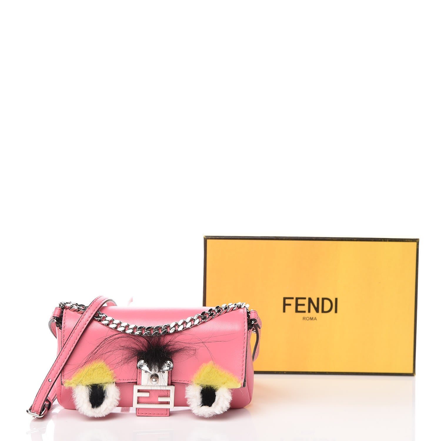 Fendi Nappa Rabbit Fox Fur Micro Buggie Baguette Rosa Fluo