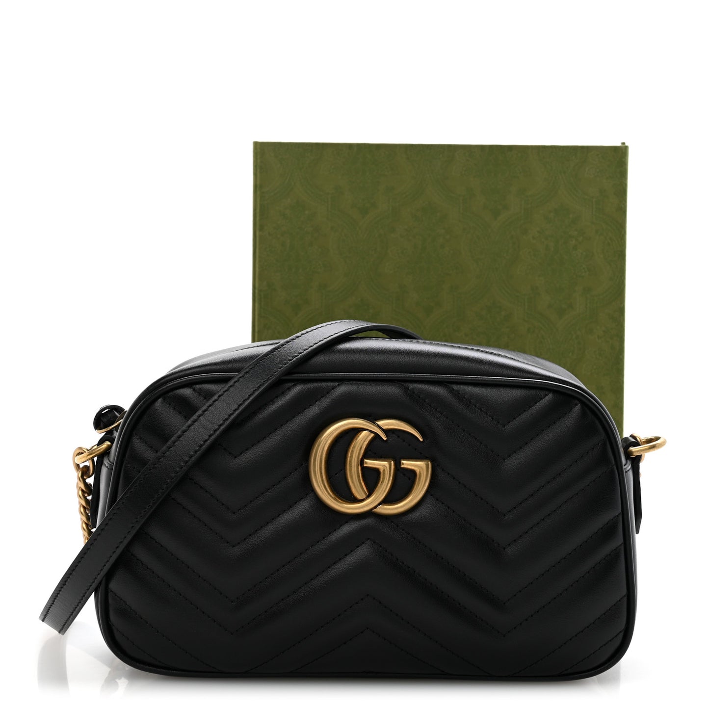 Calfskin Matelasse Small GG Marmont Chain Shoulder Bag Black
