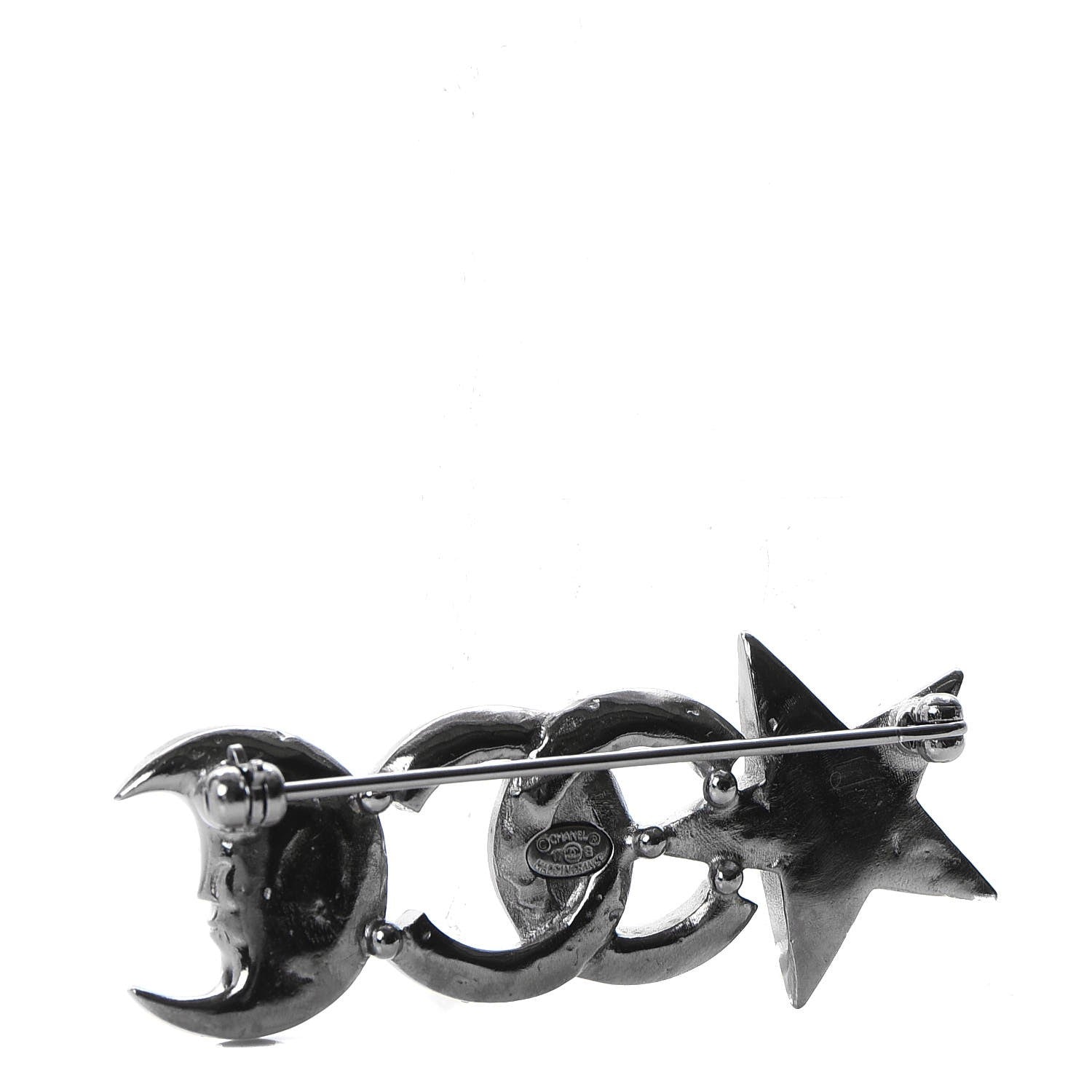 Chanel Crystal Star Moon CC Brooch Silver 3 of 5