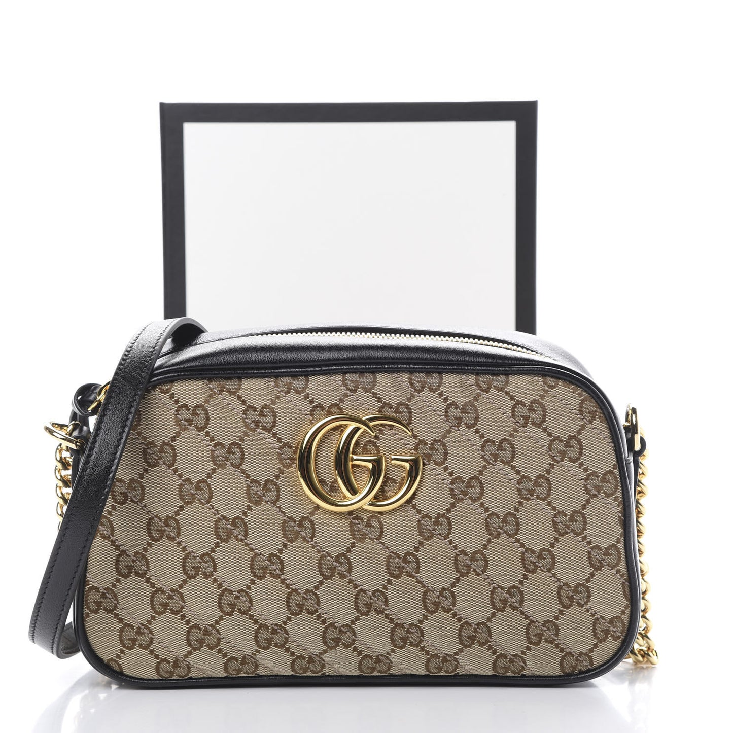 Monogram Matelasse Diagonal Small GG Marmont Chain Shoulder Bag Beige Black