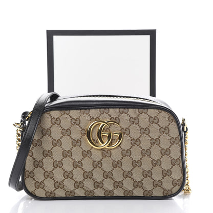 Gucci Monogram Matelasse Diagonal Small GG Marmont Chain Shoulder Bag Beige Black 11 of 11