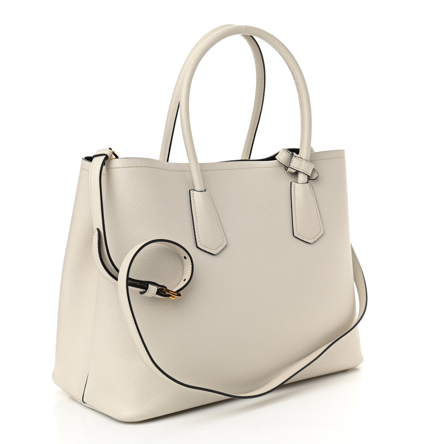 Saffiano Cuir Medium Double Bag Talco Black
