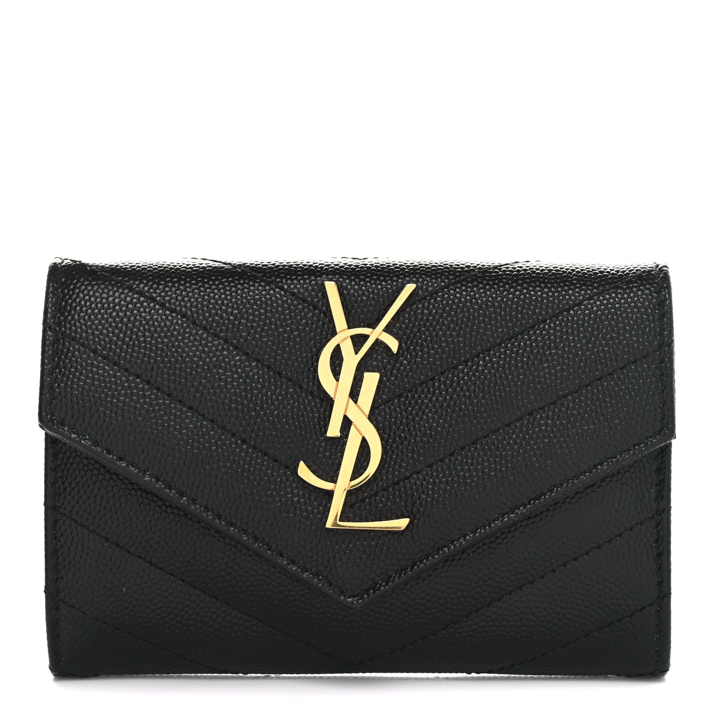 Grain De Poudre Matelasse Chevron Small Monogram Envelope Wallet Black