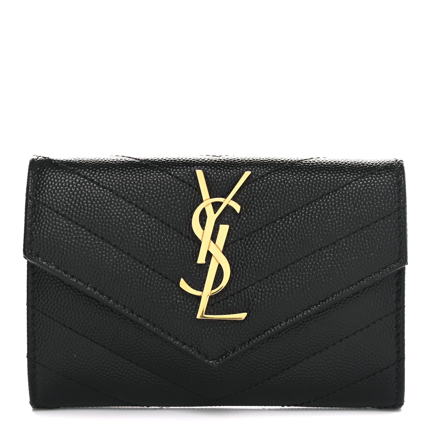 Saint Laurent Grain De Poudre Matelasse Chevron Small Monogram Envelope Wallet Black 1 of 6