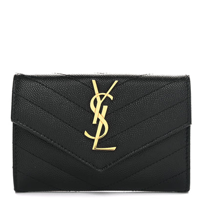 Saint Laurent Grain De Poudre Matelasse Chevron Small Monogram Envelope Wallet Black 1 of 6