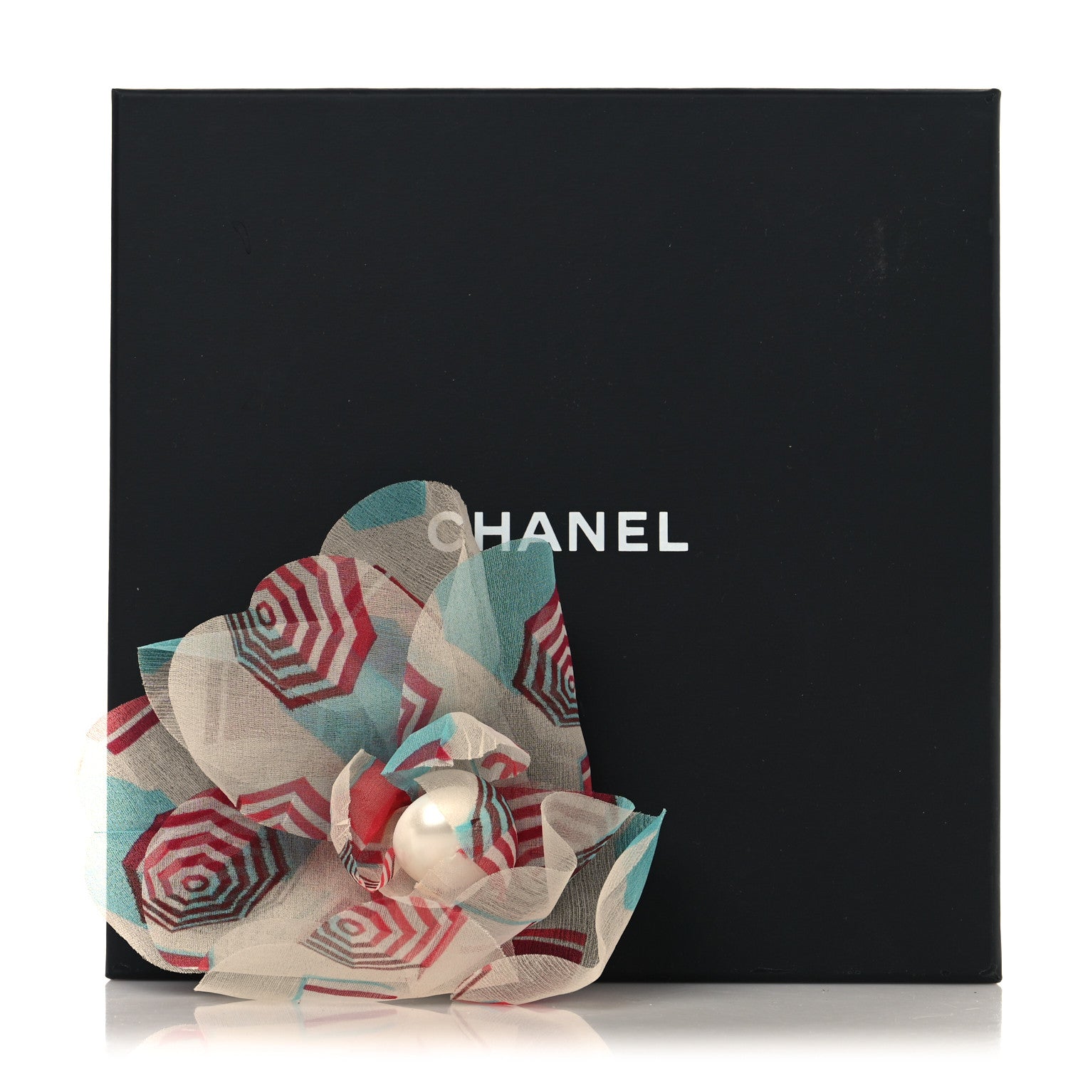 Chanel Silk Taffeta Camellia Brooch Pin Turquoise Red 4 of 4