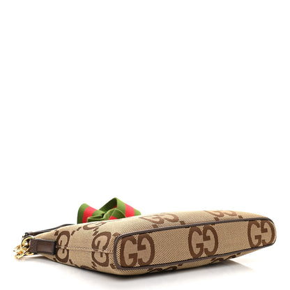 Gucci Monogram Jumbo GG Textured Dollar Calfskin Web Wristlet Messenger Bag Camel Ebony New Acero 4 of 11
