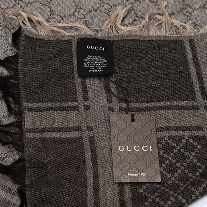 Gucci Wool Silk GG Monogram Diamante Plaid Surviee Shawl Beige Dark Brown 4 of 5