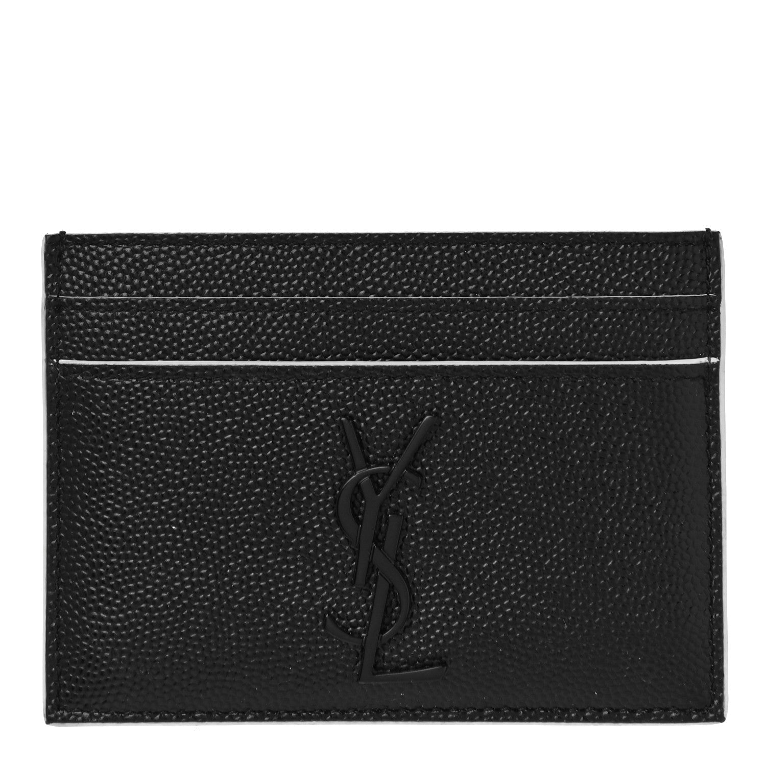 Saint Laurent Grain De Poudre Monogram Credit Card Case Black White 1 of 11