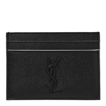 Saint Laurent Grain De Poudre Monogram Credit Card Case Black White 1 of 11