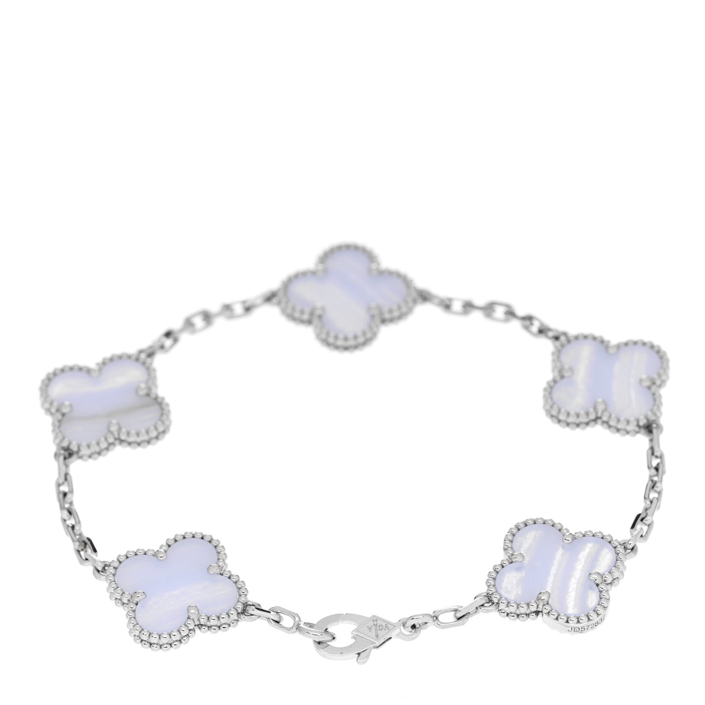 18K White Gold Chalcedony 5 Motifs Vintage Alhambra Bracelet
