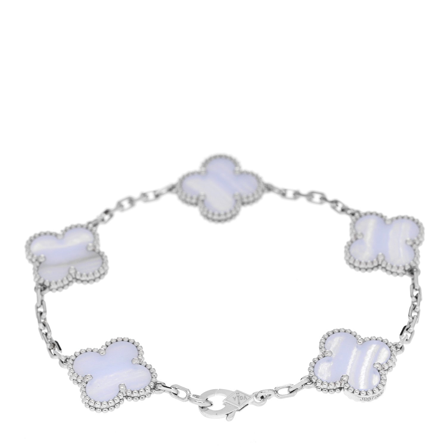 Van Cleef & Arpels 18K White Gold Chalcedony 5 Motifs Vintage Alhambra Bracelet 2 of 5