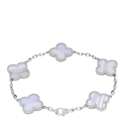 Van Cleef & Arpels 18K White Gold Chalcedony 5 Motifs Vintage Alhambra Bracelet 2 of 5