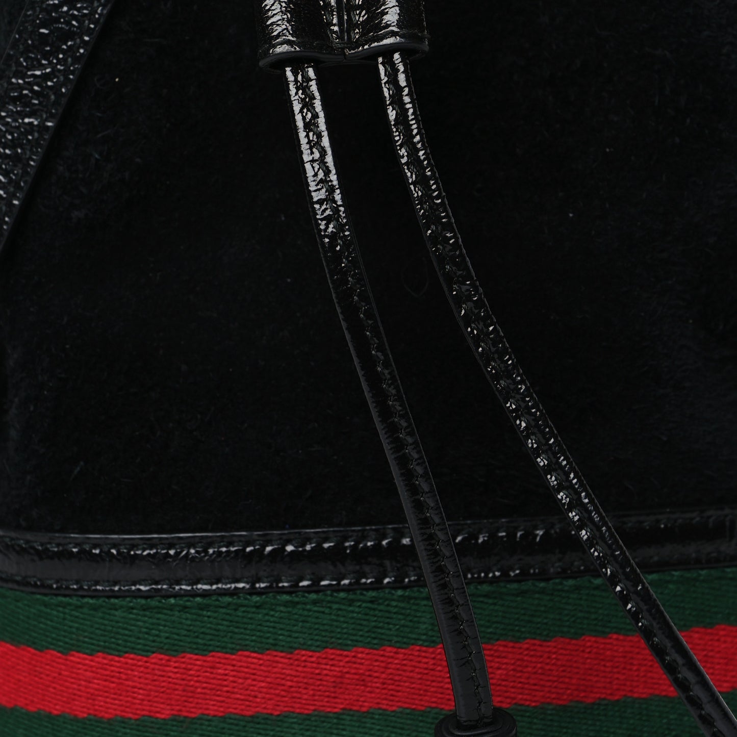 Suede Patent Web Mini Ophidia Bucket Bag Black