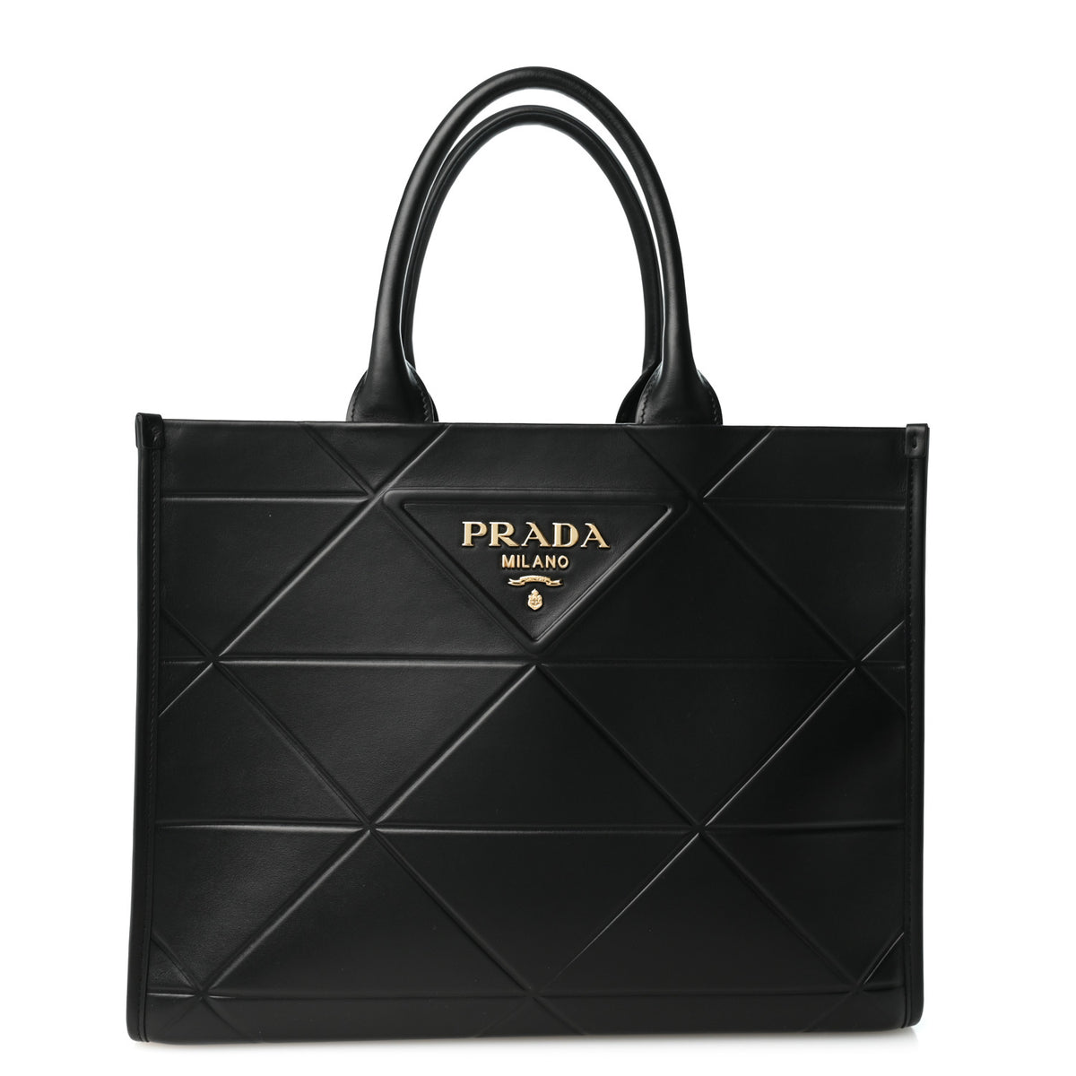 Soft Calfskin Triangolo Symbole Embossed Medium Tote Black