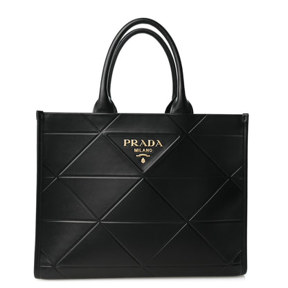 Prada Soft Calfskin Triangolo Symbole Embossed Medium Tote Black 1 of 10
