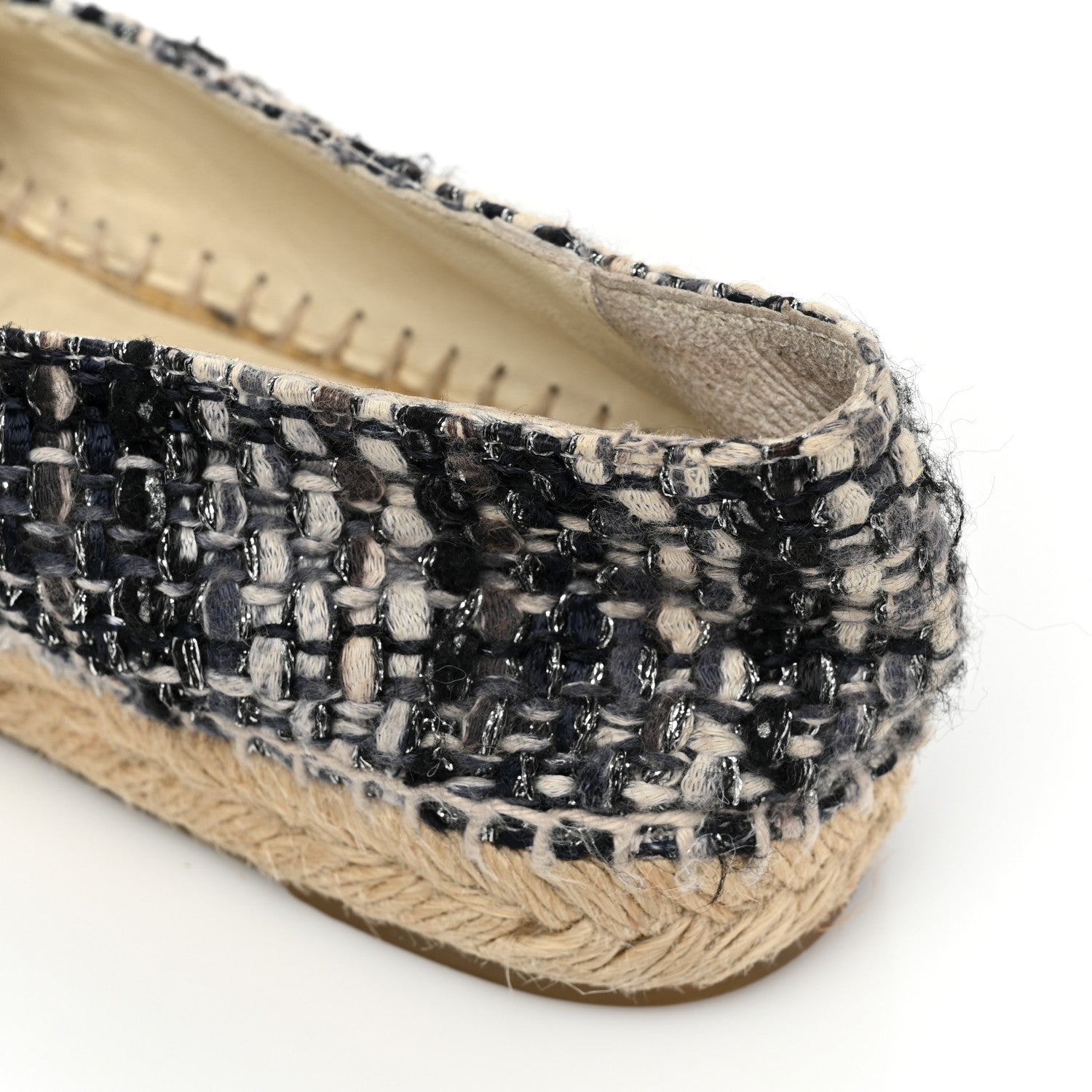 Chanel Metallic Tweed Lambskin CC Espadrilles 38 Black Silver 14 of 15