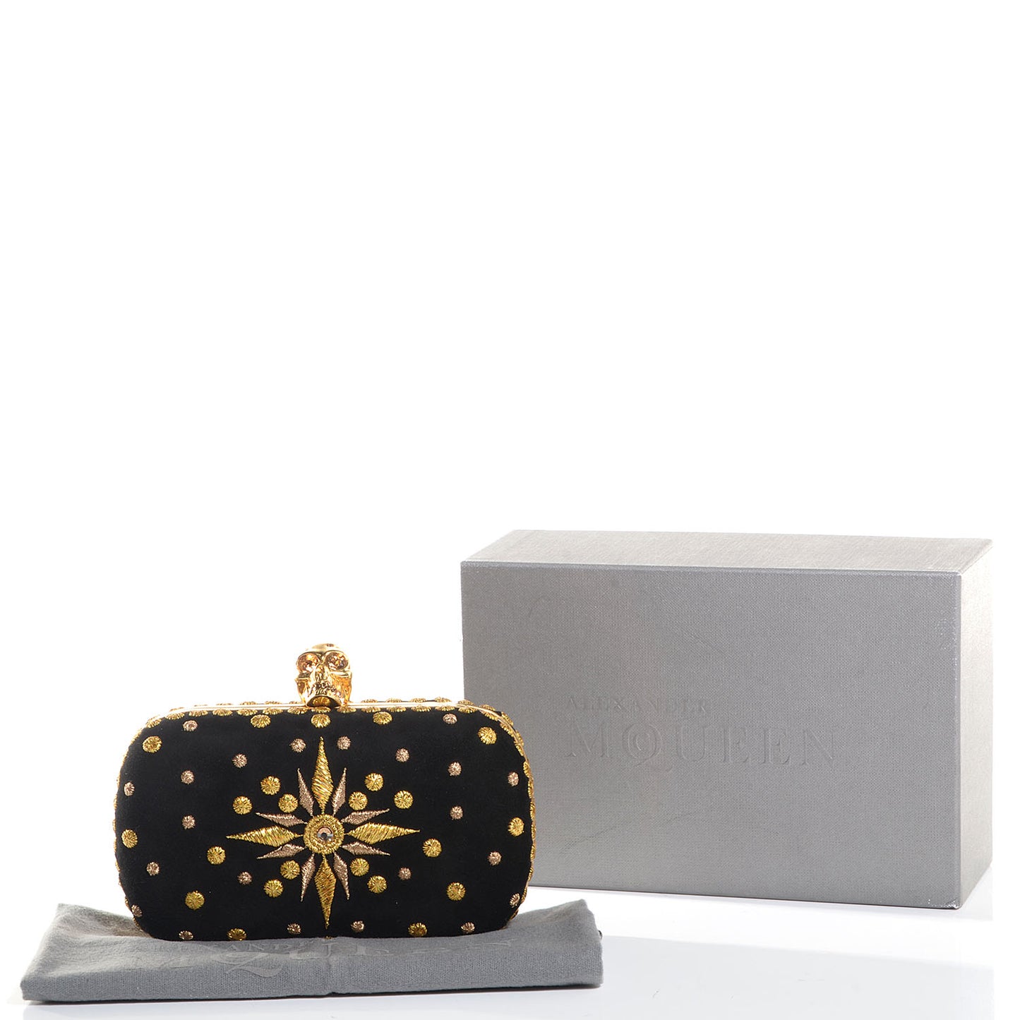 Glory Embroidery Skull Box Clutch Black
