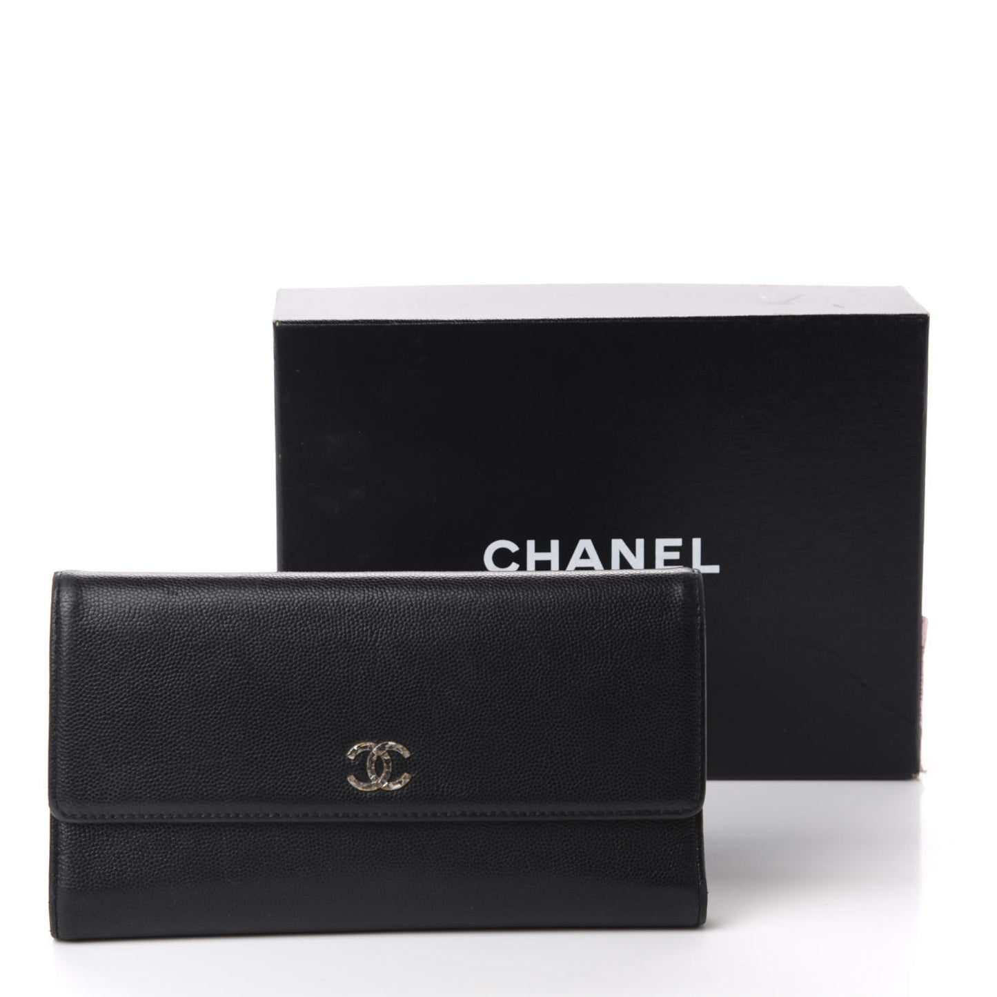 Caviar Sevruga CC Large Gusset Flap Wallet Black