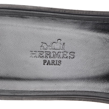 Hermes Silk Printed Sous L'Egide de Mars Oran Sandals 39 Bleu Black 9 of 10