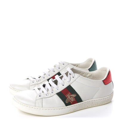 Gucci Calfskin Ayers Bee Embroidered Womens Ace Sneakers 36 White Green 3 of 10