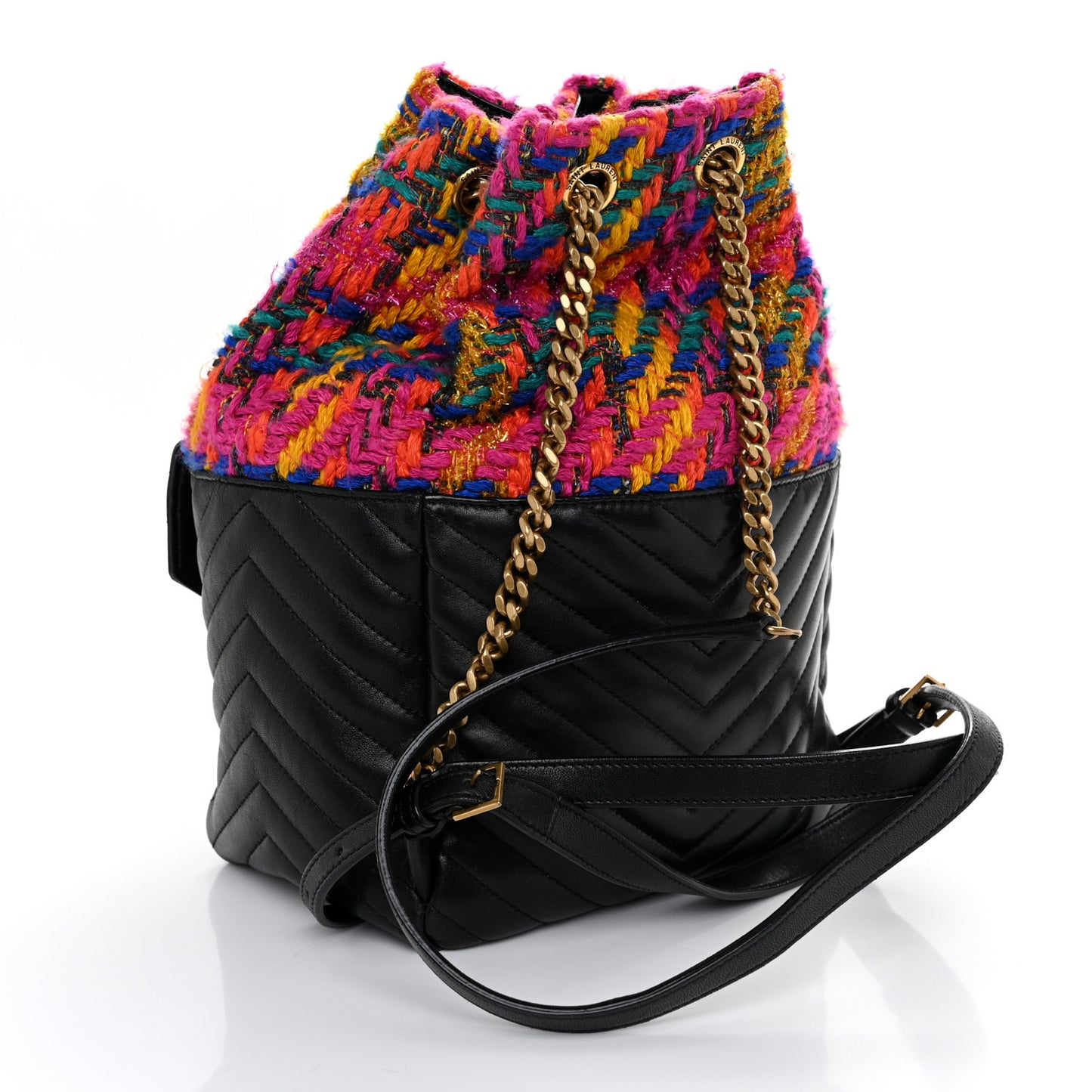 Tweed Lambskin Matelasse Monogram Joe Backpack Black Rosso Multicolor