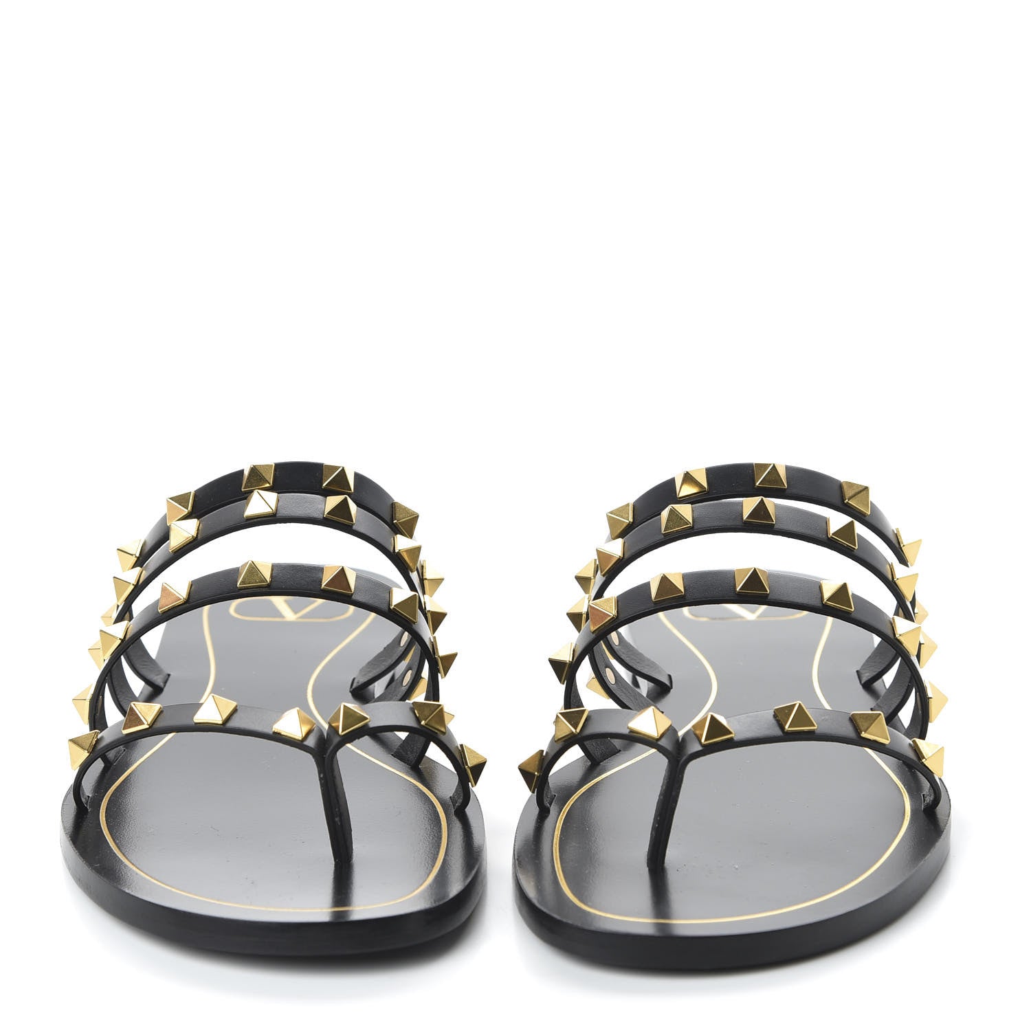 Valentino Garavani Calfskin Rockstud Flair Caged Flat Slide Sandals 39 Black 2 of 9
