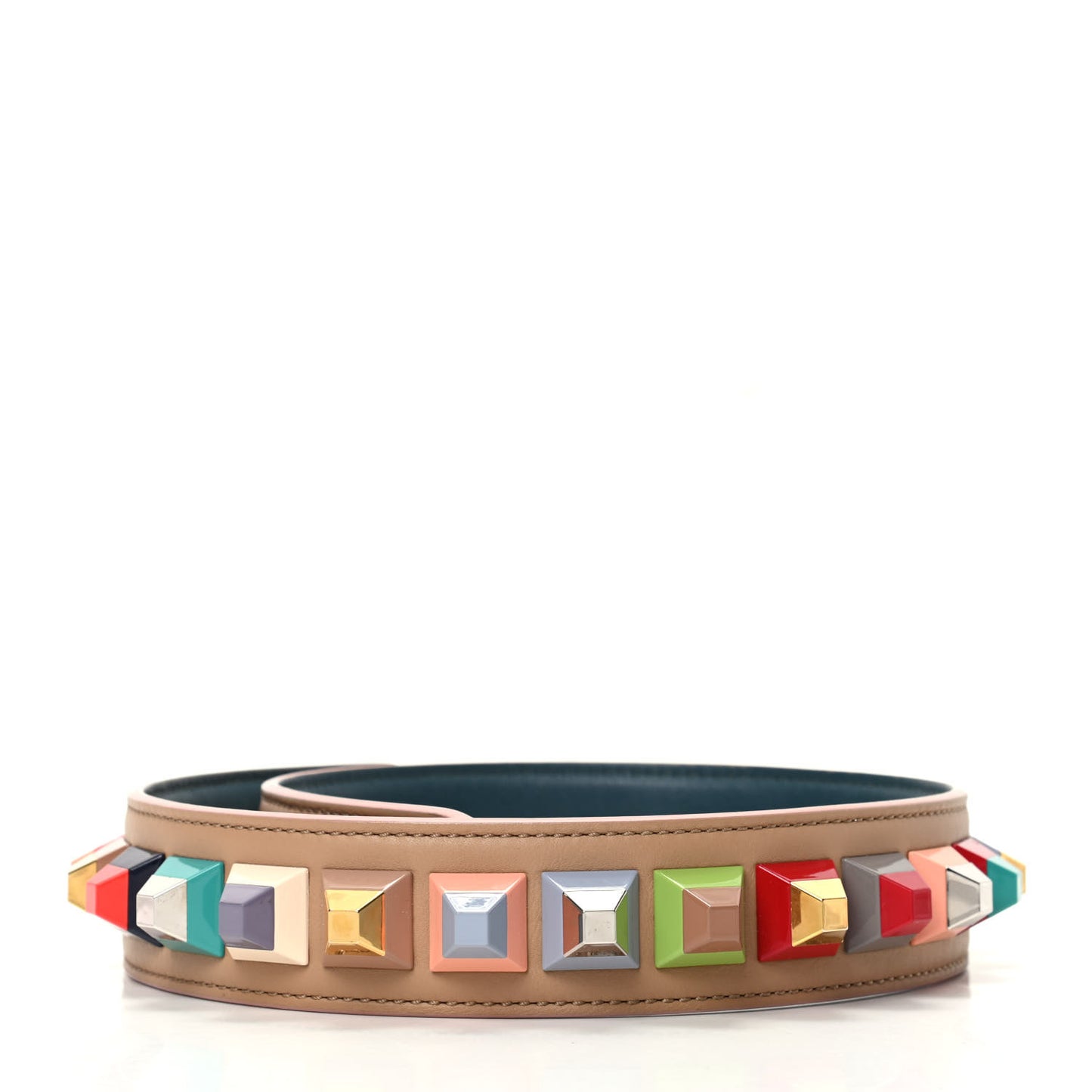 Vitello Dolce Plexiglass Bi-Color Studded Strap You Cuoio Oceano Multicolor