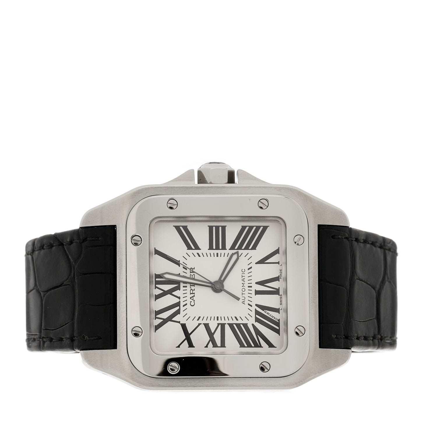 Stainless Steel Alligator 38mm Santos 100 Automatic Watch