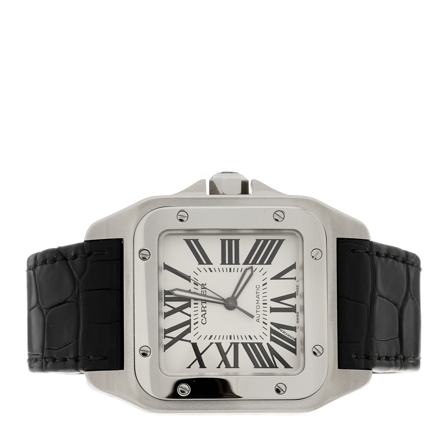 Cartier Stainless Steel Alligator 38mm Santos 100 Automatic Watch 2 of 4