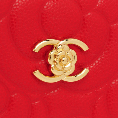Chanel Caviar Camellia Embossed Flap Wallet Red 5 of 7