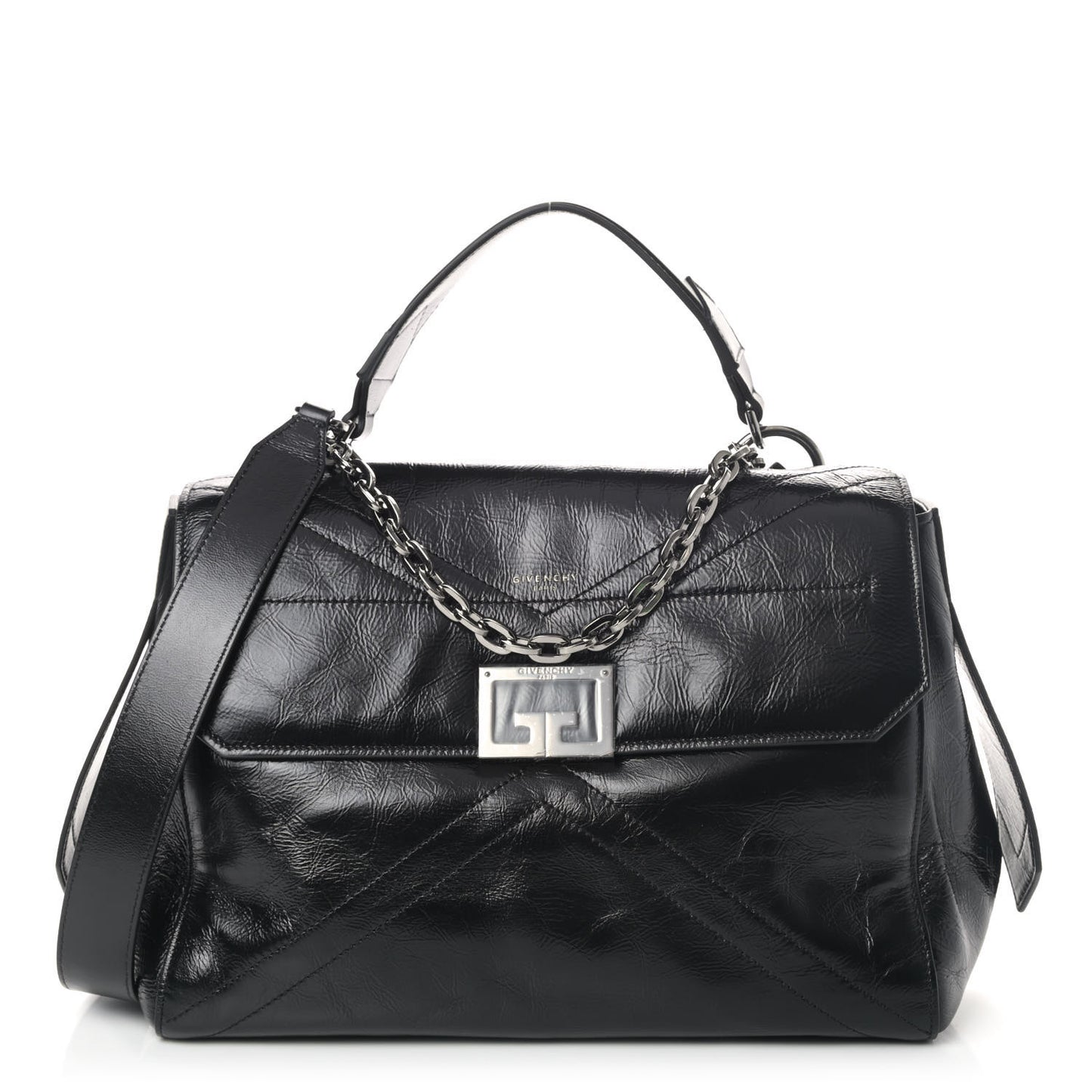 Creased Patent Calfskin Medium ID Flap Black