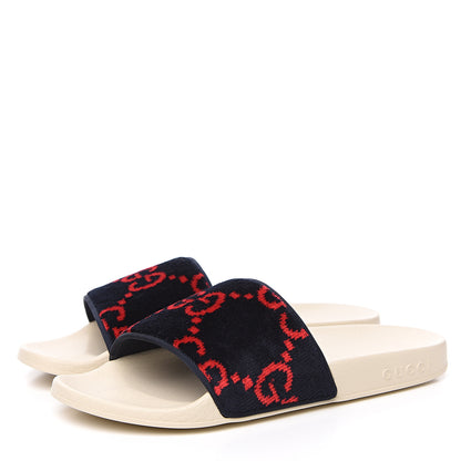Gucci Terry Cloth GG Monogram Slide Sandals 38 Blue Red 3 of 7