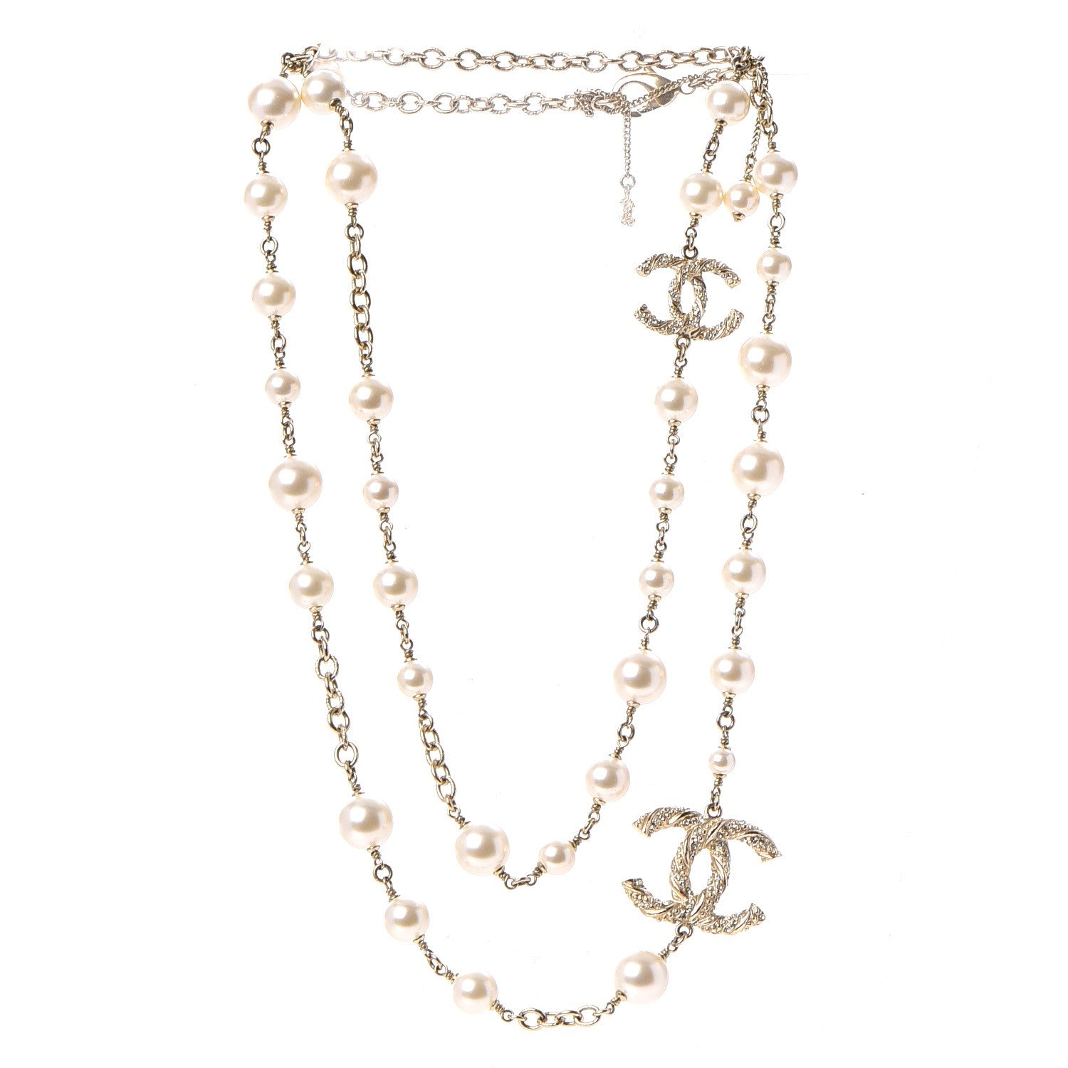 Chanel Graduated Pearl Crystal Twisted CC Long Necklace Gold 3 of 6