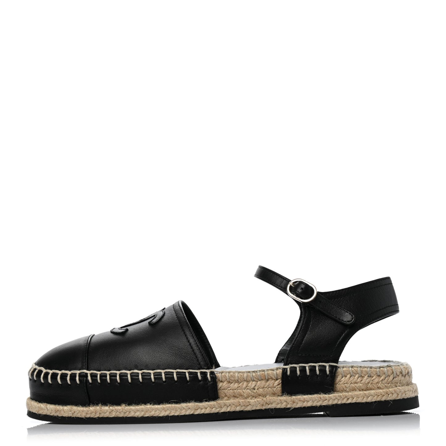 Lambskin Cap Toe CC Espadrille Sandals 38 Black