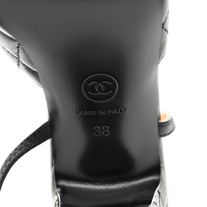 Chanel Lambskin Patent Calfskin Quilted Cap Toe CC Slingback Pumps 38 Black 6 of 8