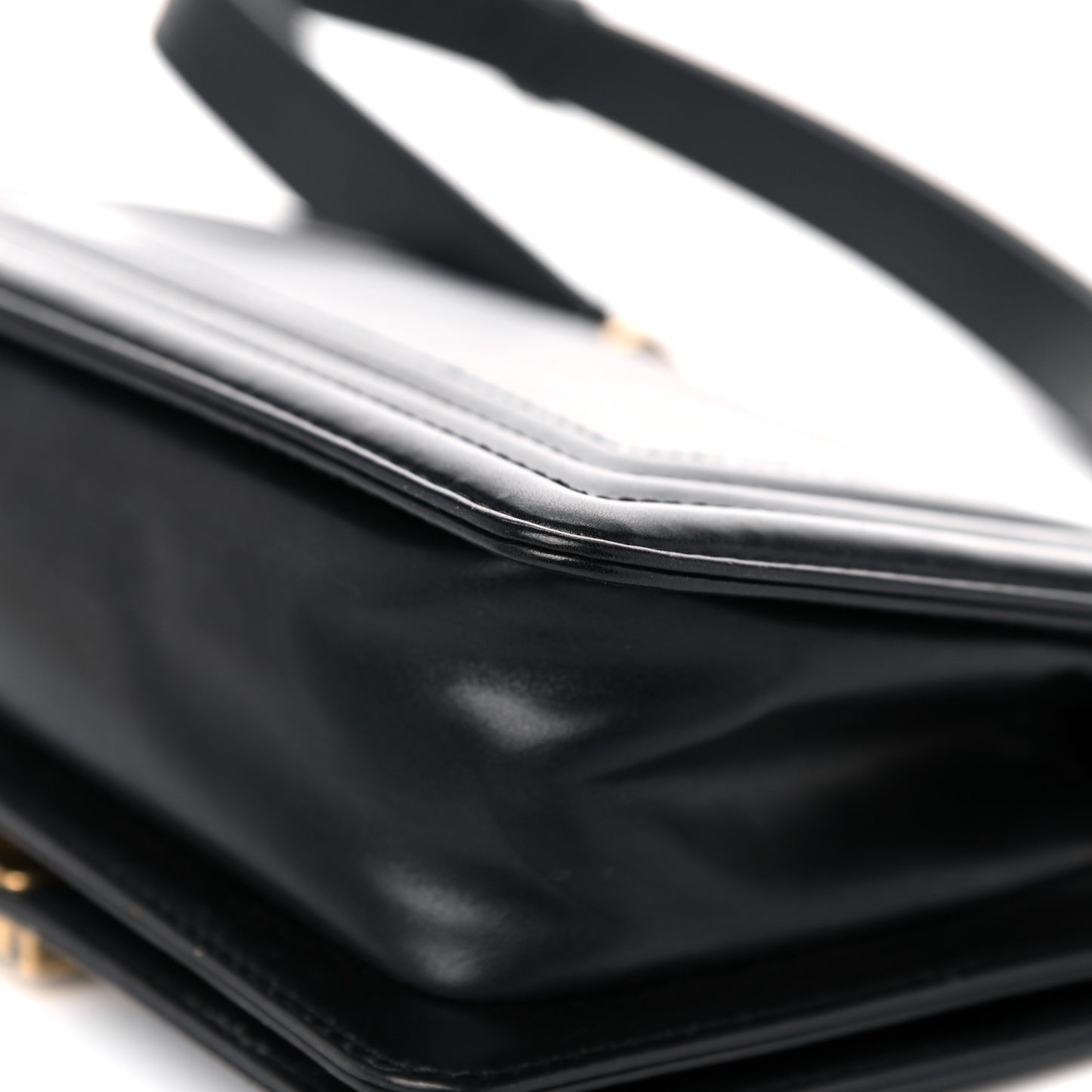 Glazed Calfskin Medium Boy Flap Black