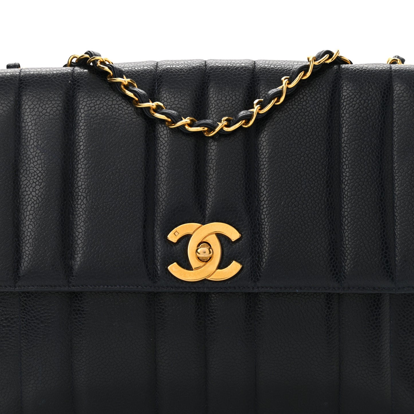 Caviar Vertical Quilted Small Single Flap Dark Blue