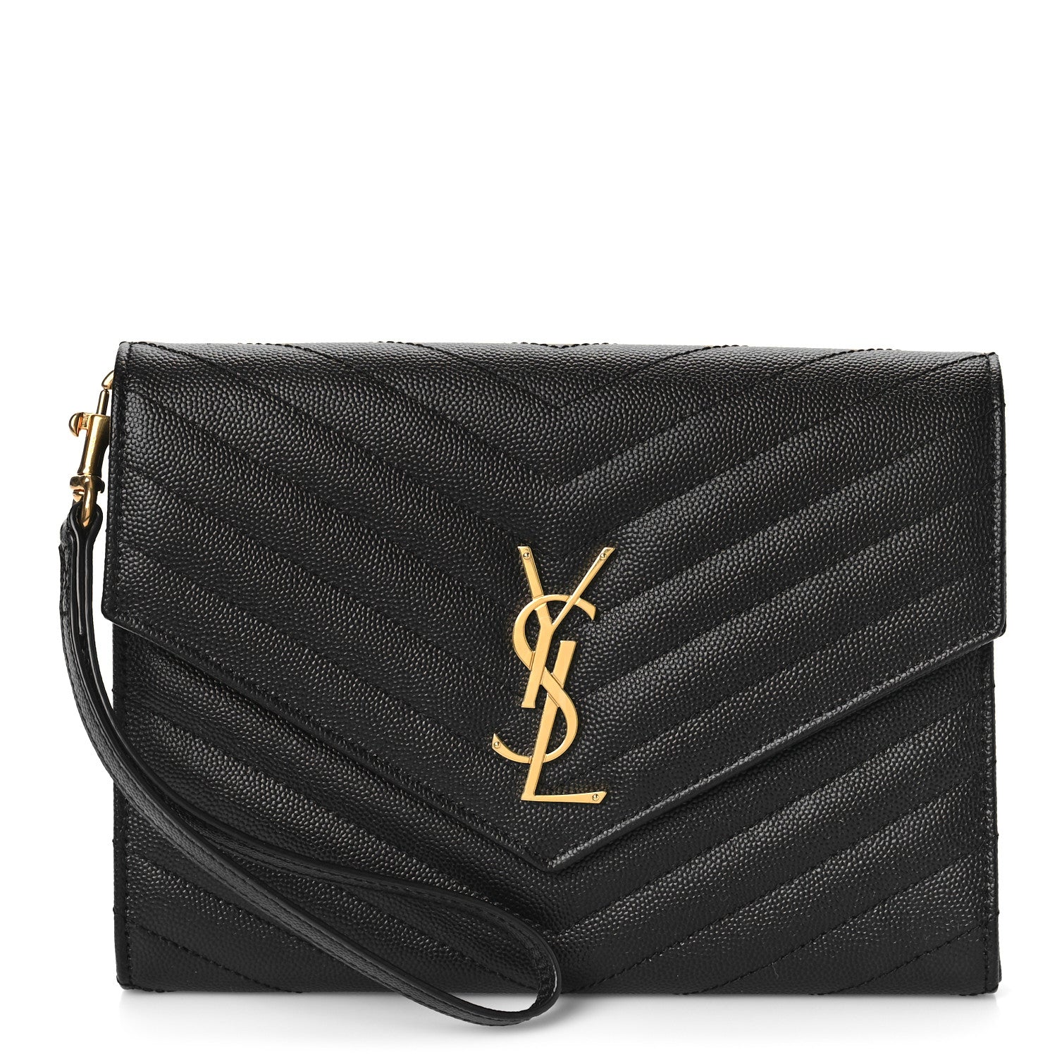 Saint Laurent Grain De Poudre Matelasse Chevron Monogram Envelope Clutch Black 1 of 9