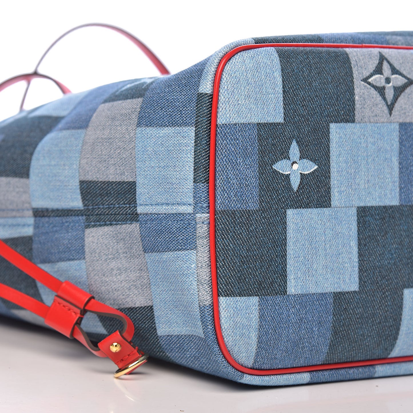Denim Damier Monogram Patchwork Neverfull Blue Rouge