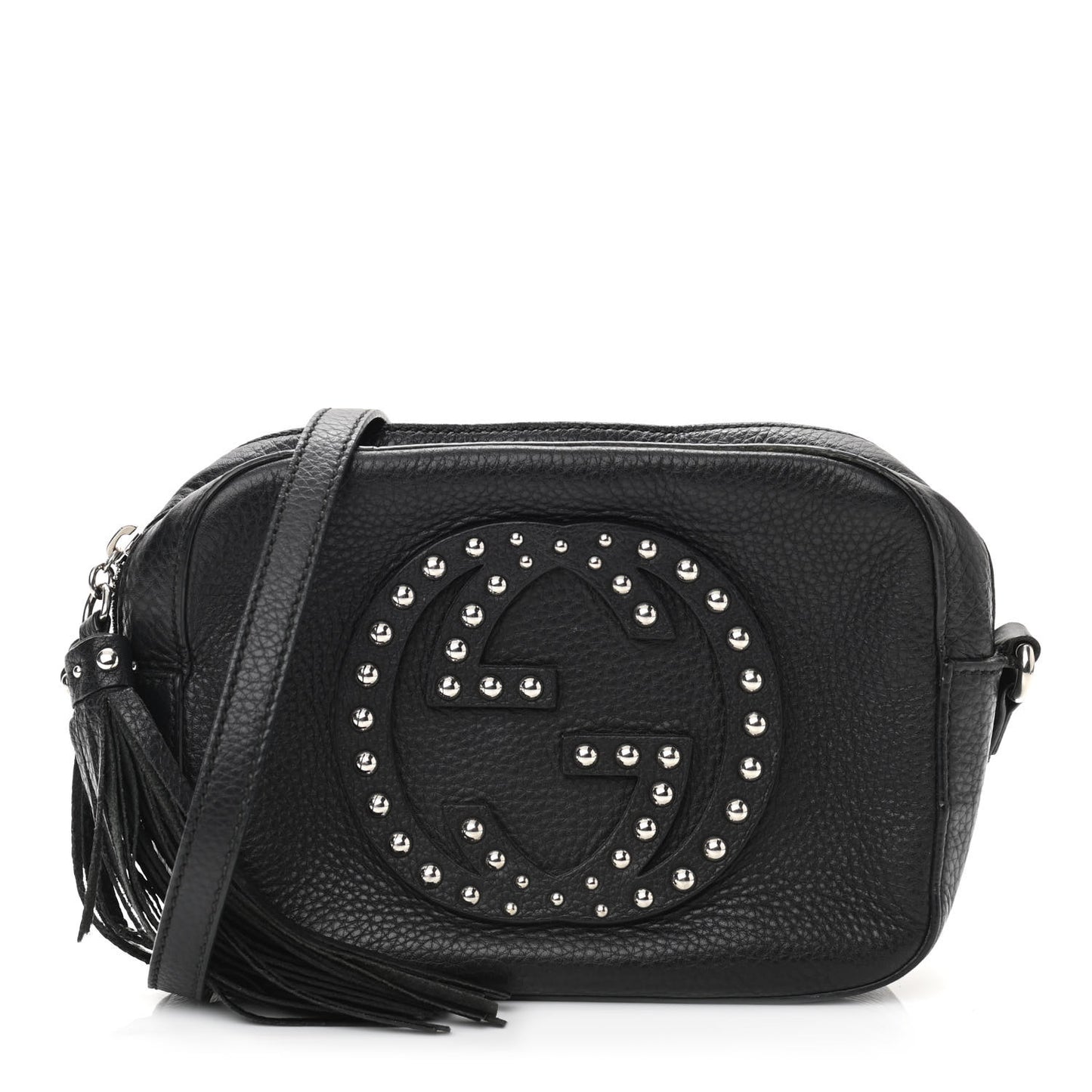 Pebbled Calfskin Studded Small Soho Disco Bag Black