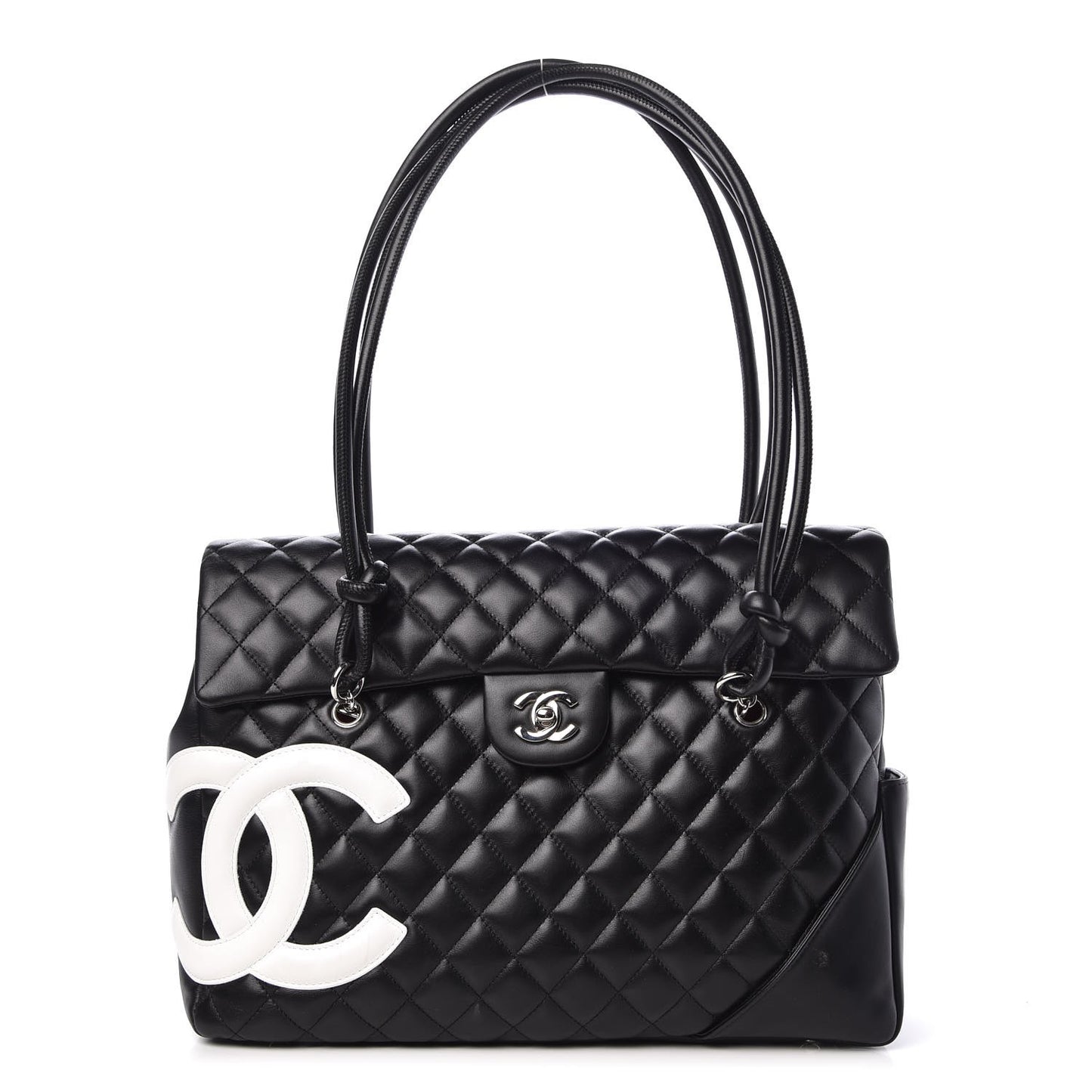 Calfskin Quilted Large Cambon Flap Black White