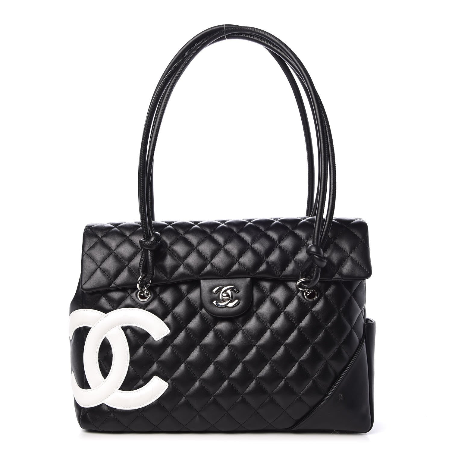 Chanel Calfskin Quilted Large Cambon Flap Black White 1 of 7