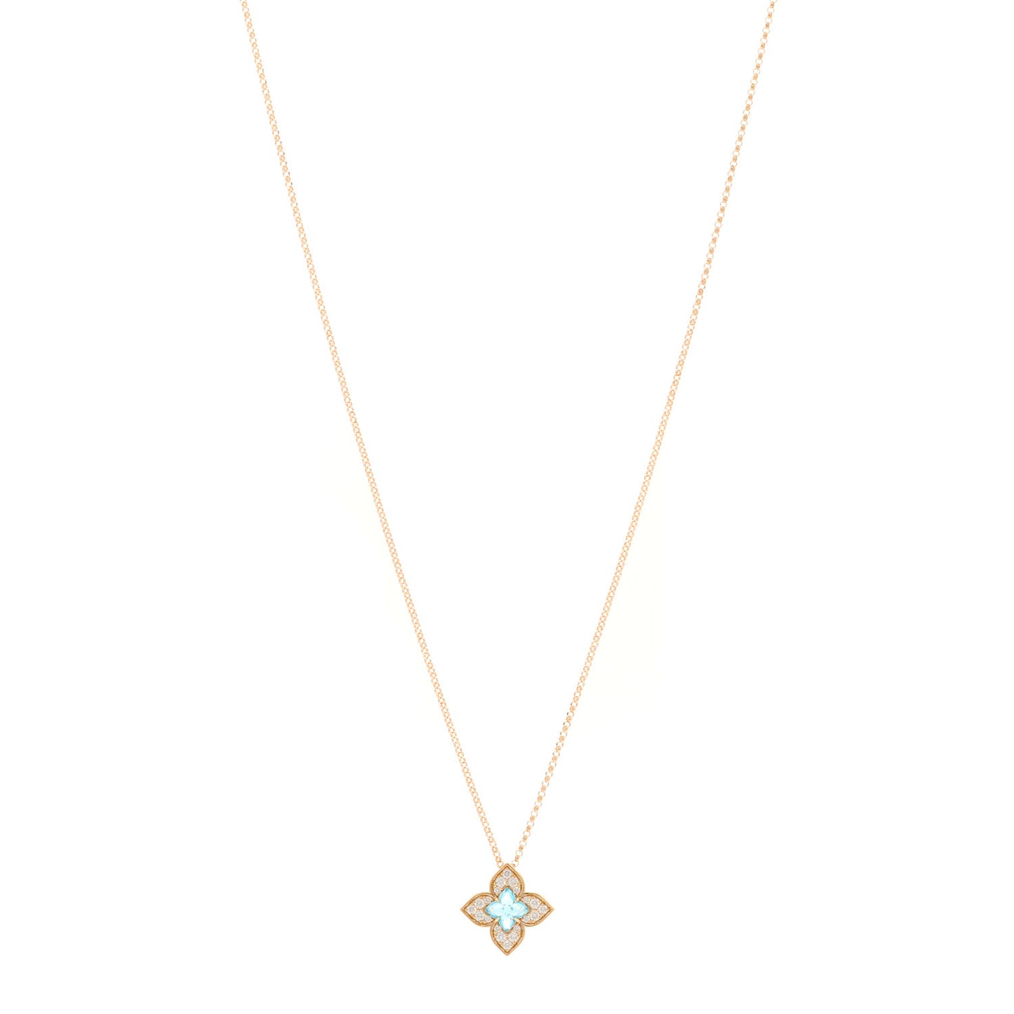 18K Rose Gold Diamond Blue Topaz Small Venetian Princess Carnival Pendant Necklace