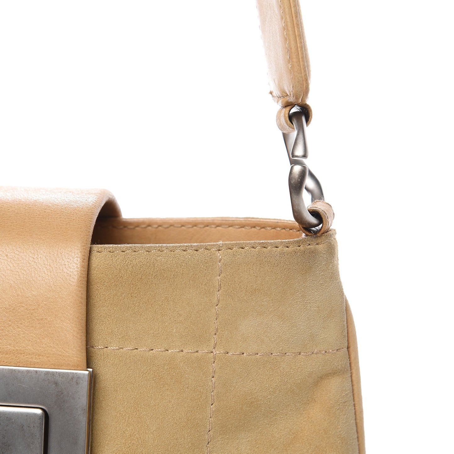Suede Square Stitched Mademoiselle Shoulder Bag Beige