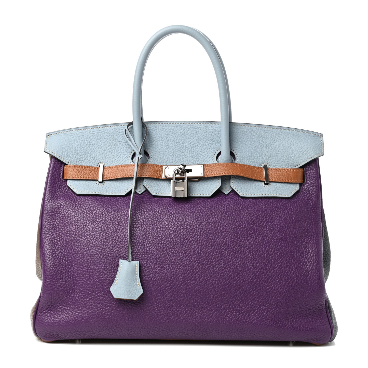 Taurillon Clemence Arlequin Birkin 35 Ultraviolet Etain Bleu Lin Bleu Orage Gold
